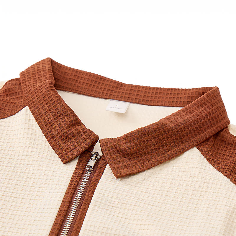 Men's Retro Color Block Zip Neck Summer Polo Shirt - image 7