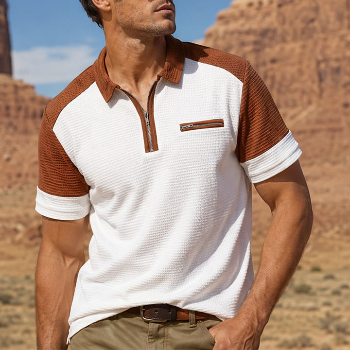 Men's Retro Color Block Zip Neck Summer Polo Shirt - White - 3XL - image 4