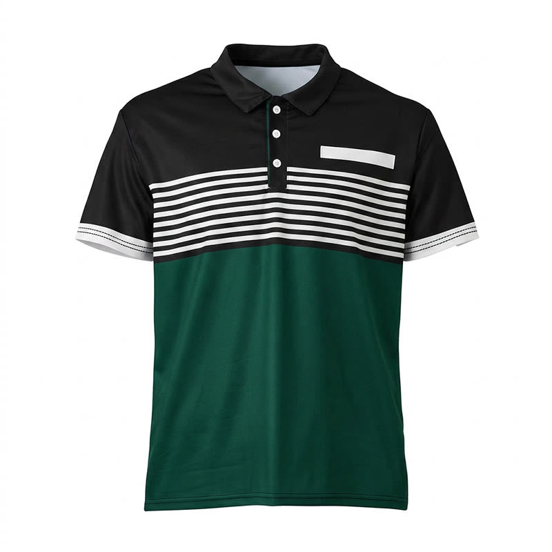 Men's Modern Black Striped Print Summer Polo Shirt - image 19