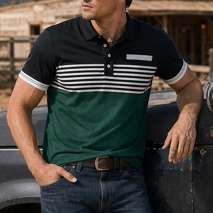 Men's Modern Black Striped Print Summer Polo Shirt - Black - 5XL - image 7