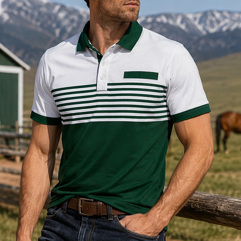 Men's Modern Black Striped Print Summer Polo Shirt - White - 5XL - image 8