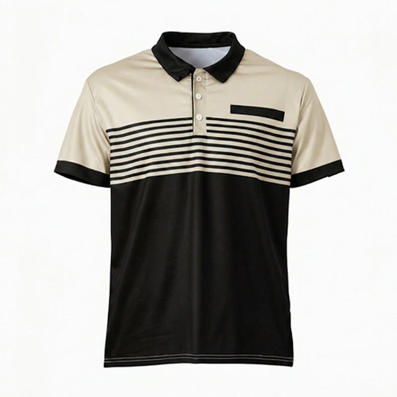 Men's Modern Black Striped Print Summer Polo Shirt - image 21
