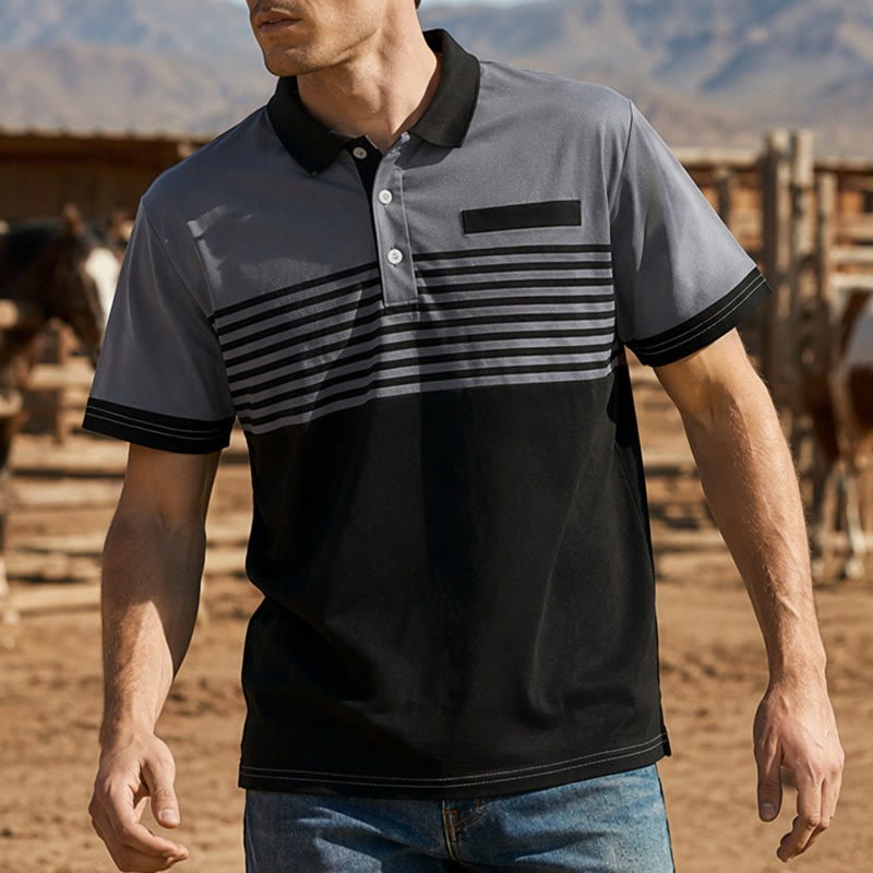 Men's Modern Black Striped Print Summer Polo Shirt - Gray - 5XL - image 4