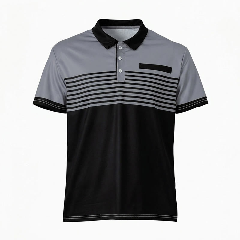 Men's Modern Black Striped Print Summer Polo Shirt - image 22