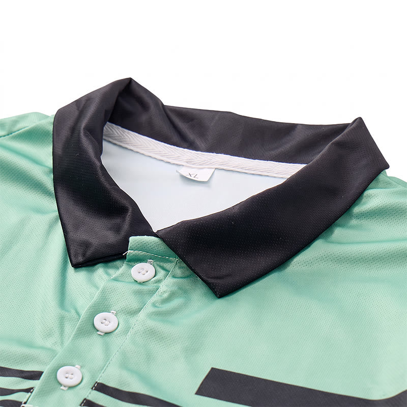 Men's Modern Black Striped Print Summer Polo Shirt - image 9