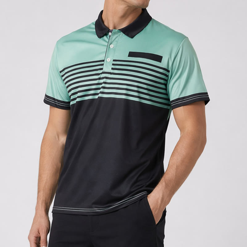 Men's Modern Black Striped Print Summer Polo Shirt - image 3