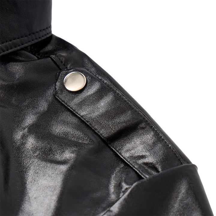 Biker Black Glossy Western Coated Faux Leather Shirt - image 4