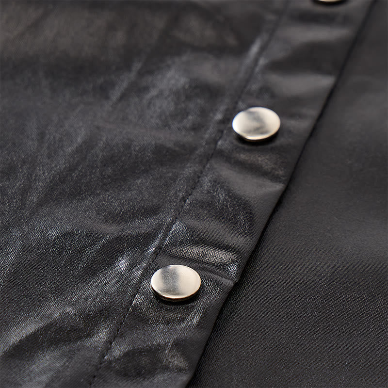 Biker Black Glossy Western Coated Faux Leather Shirt - image 6