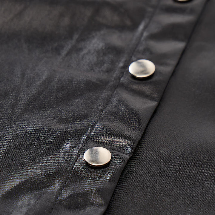 Biker Black Glossy Western Coated Faux Leather Shirt - image 6