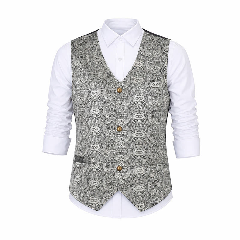 Men's Vintage Gothic Paisley Print Four Season Party Suit Vest - image 12