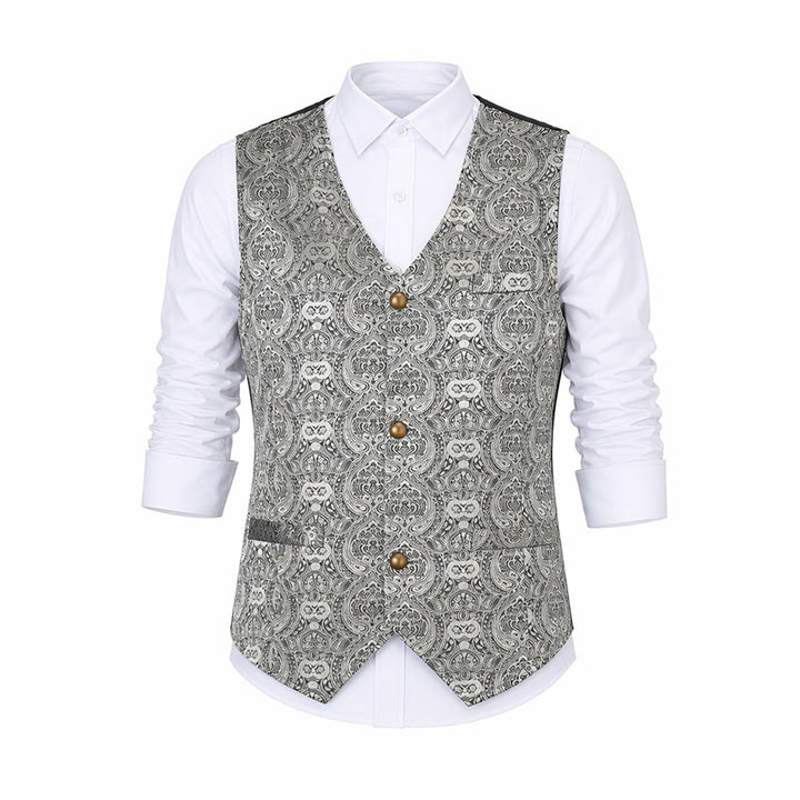 Men's Vintage Gothic Paisley Print Four Season Party Suit Vest - image 12