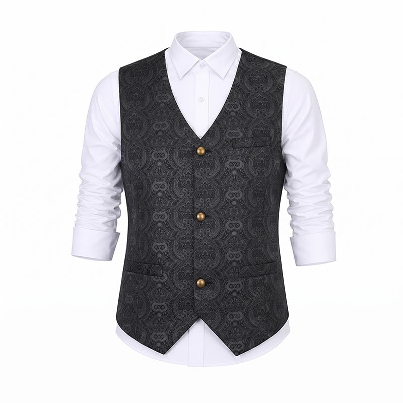 Men's Vintage Gothic Paisley Print Four Season Party Suit Vest - image 14