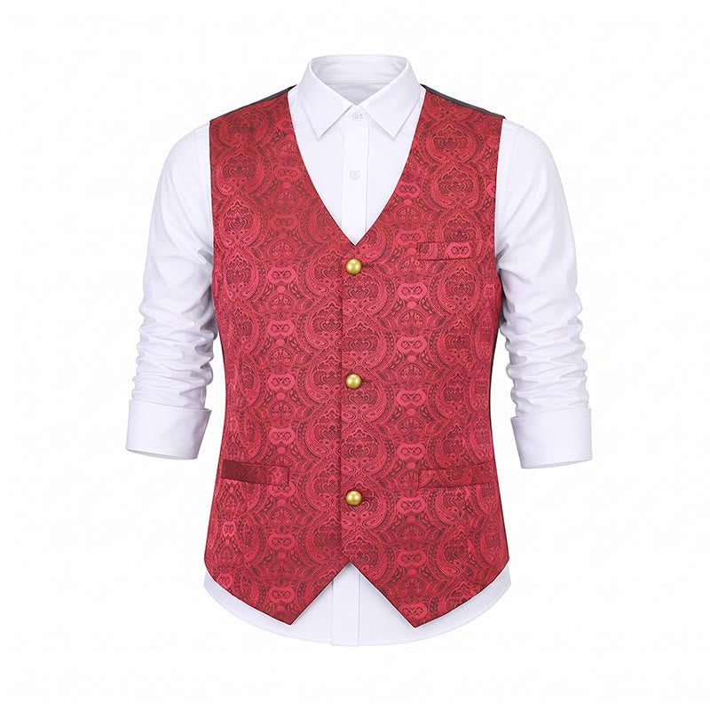 Men's Vintage Gothic Paisley Print Four Season Party Suit Vest - image 15
