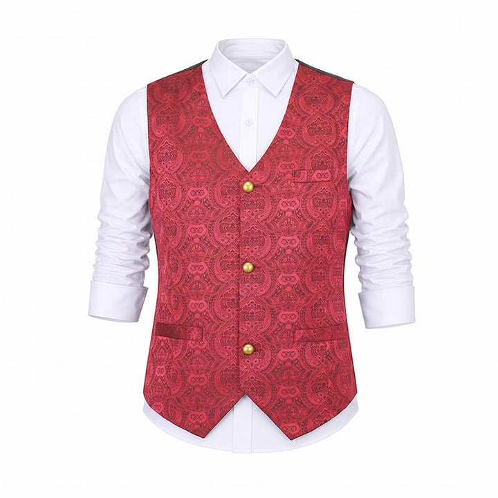 Men's Vintage Gothic Paisley Print Four Season Party Suit Vest - image 15