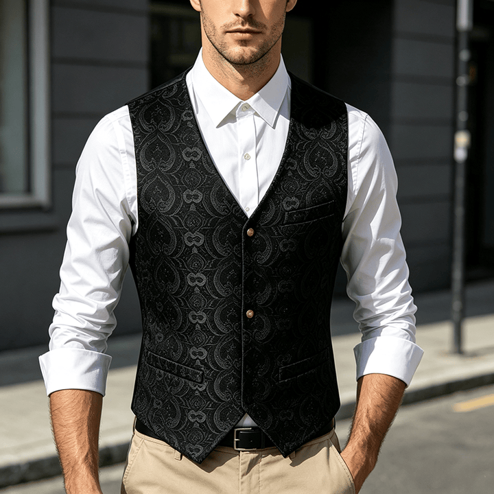 Men's Vintage Gothic Paisley Print Four Season Party Suit Vest - Black - 2XL - image 4