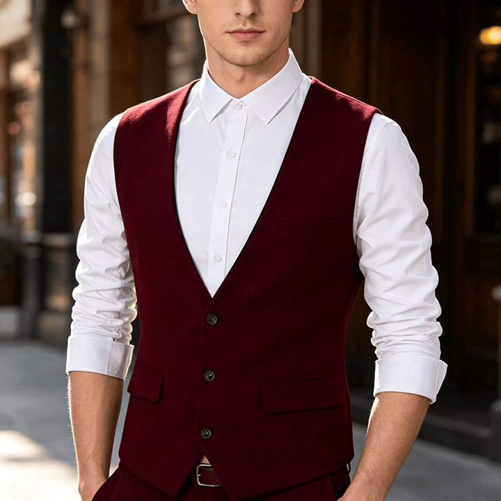 Men's Solid Color Slim Fit All Season Suit Vest - Wine - 3XL - image 6