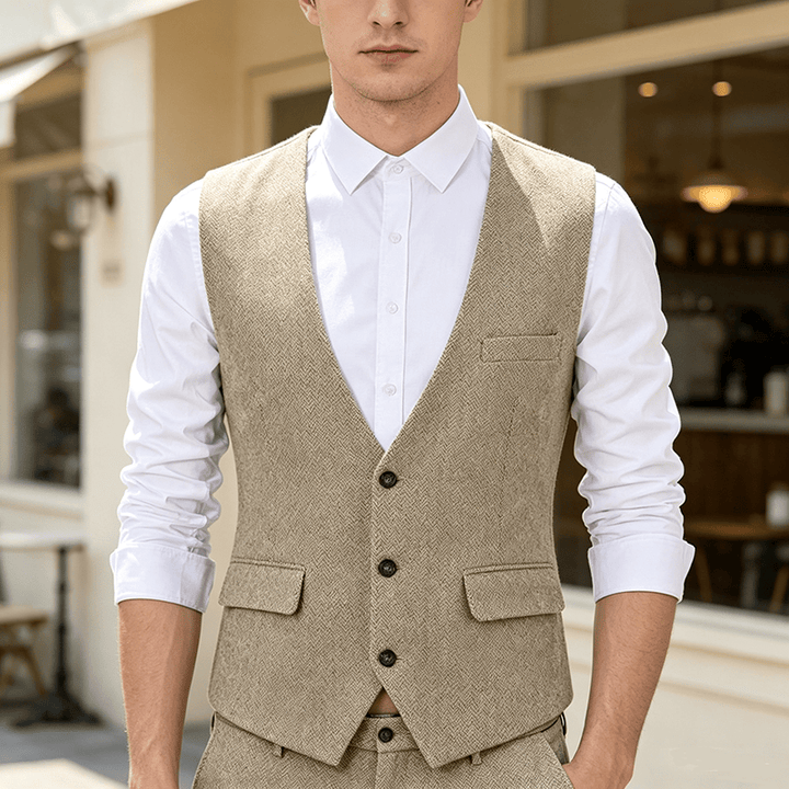 Men's Solid Color Slim Fit All Season Suit Vest - Beige - 3XL - image 7
