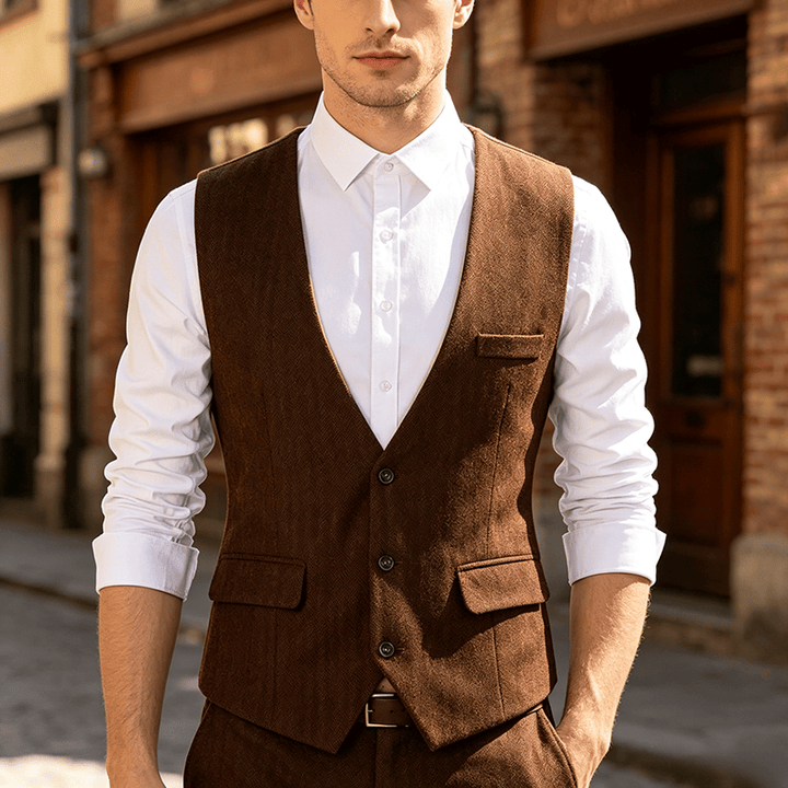 Men's Solid Color Slim Fit All Season Suit Vest - Brown - 3XL - image 5