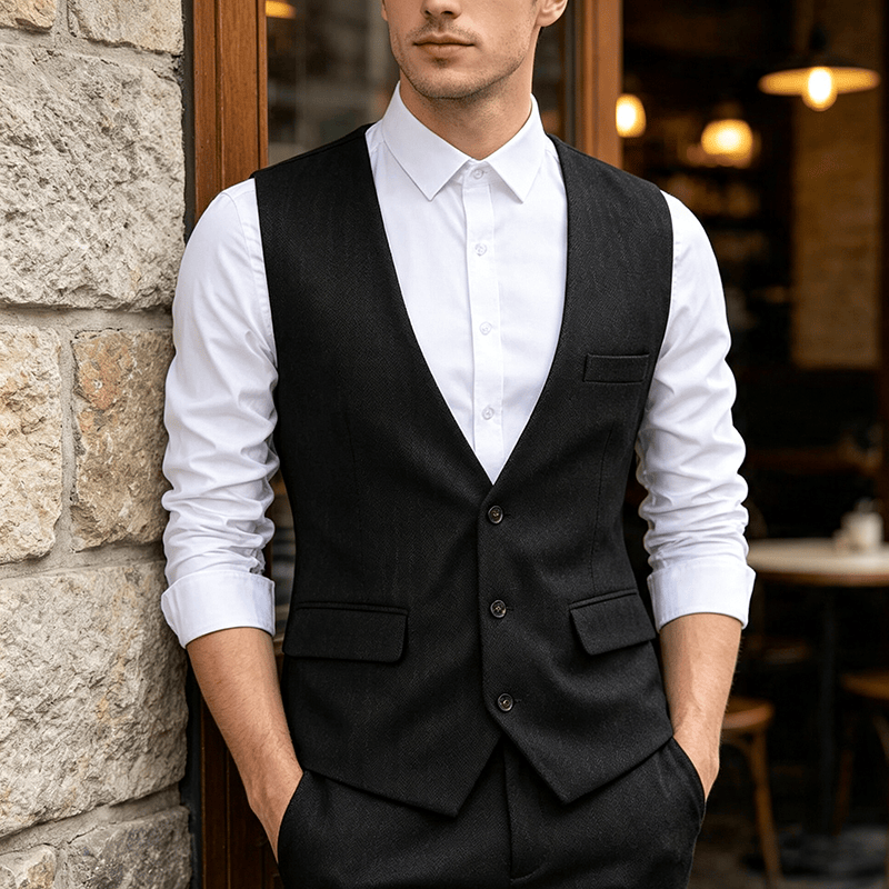 Men's Solid Color Slim Fit All Season Suit Vest - Black - 3XL - image 4