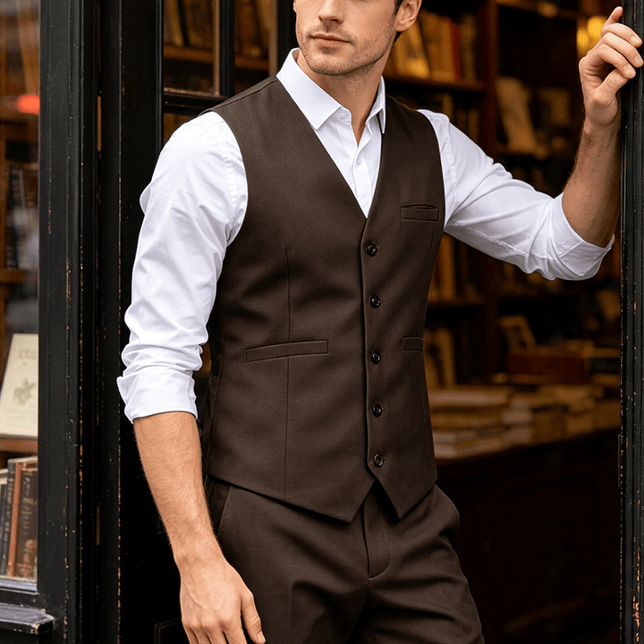 Men's Multi Color Spring Autumn Daily Business Suit Vest - Coffee - 3XL - image 6