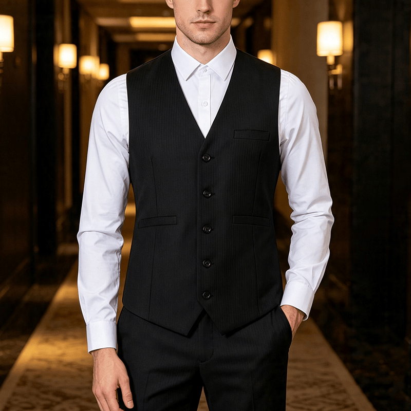 Men's Multi Color Spring Autumn Daily Business Suit Vest - Black - 3XL - image 5