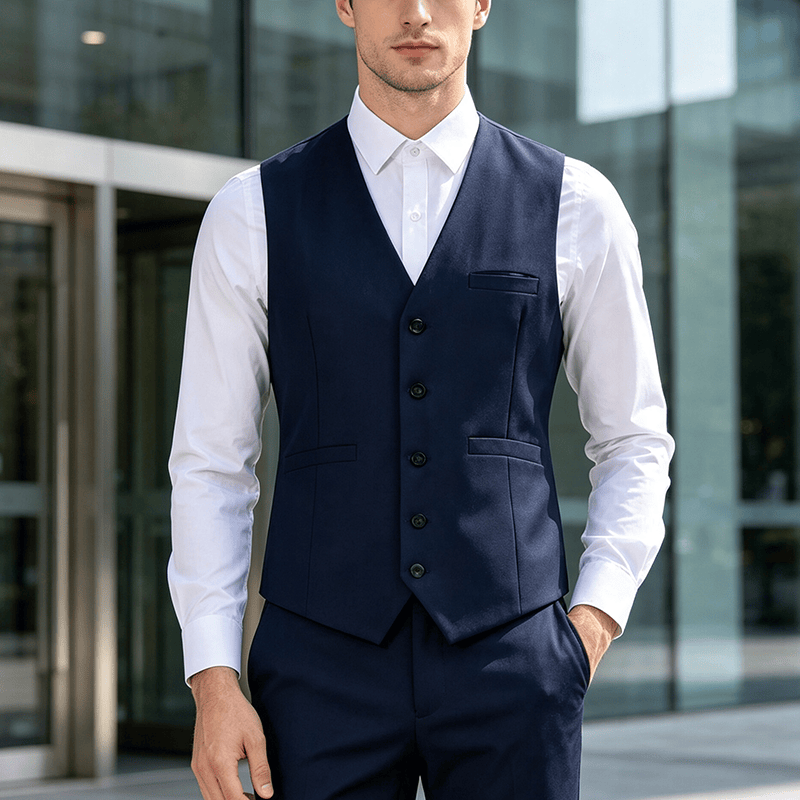 Men's Multi Color Spring Autumn Daily Business Suit Vest - Navy Blue - 3XL - image 9