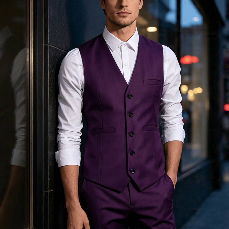 Men's Multi Color Spring Autumn Daily Business Suit Vest - Purple - 3XL - image 0