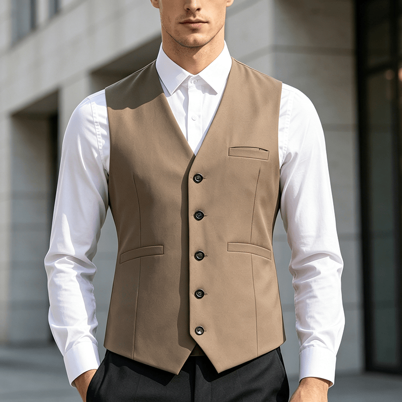 Men's Multi Color Spring Autumn Daily Business Suit Vest - Camel - 3XL - image 4