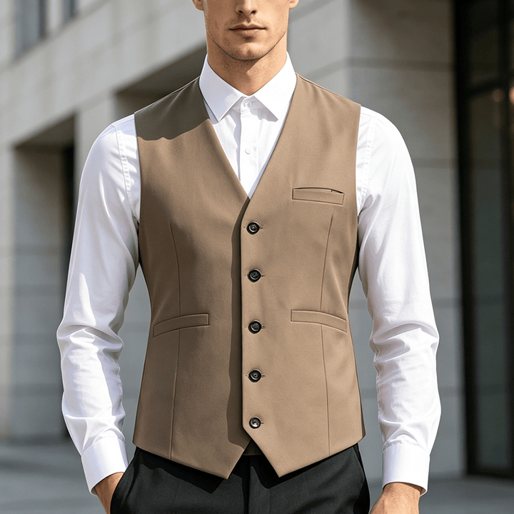 Men's Multi Color Spring Autumn Daily Business Suit Vest - Camel - 3XL - image 4