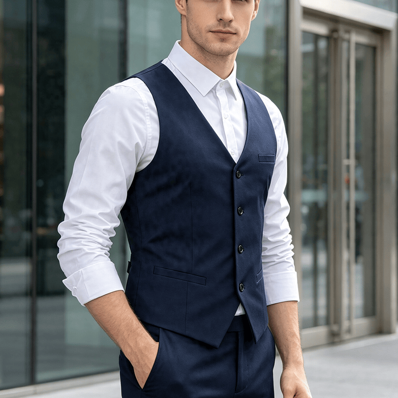 Men's All Season Work Waistcoat Daily Wedding Banquet Suit Vest - Navy Blue - 5XL - image 4
