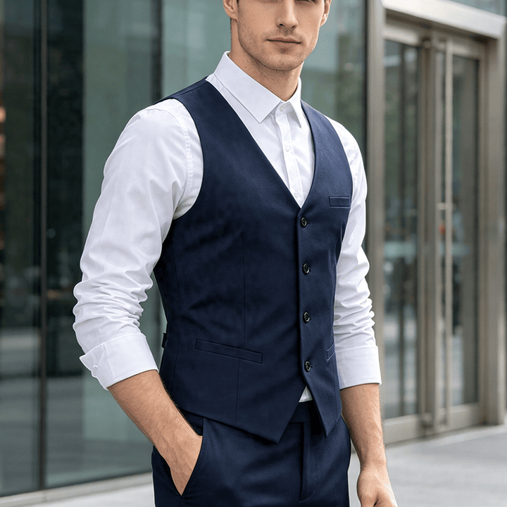 Men's All Season Work Waistcoat Daily Wedding Banquet Suit Vest - Navy Blue - 5XL - image 4