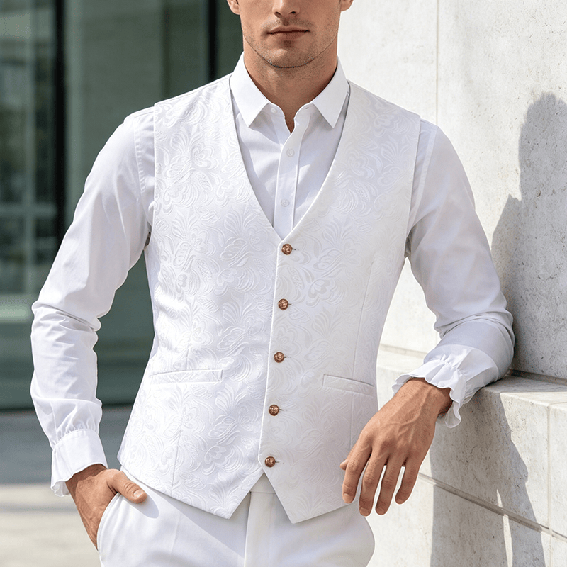 Men's Jacquard Textured Casual Halloween Party Suit Vest - White - 2XL - image 4