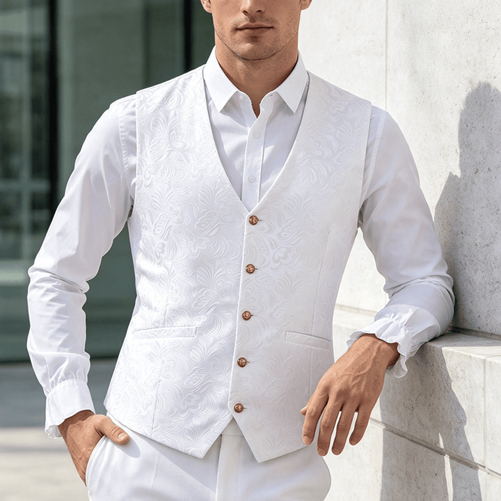 Men's Jacquard Textured Casual Halloween Party Suit Vest - White - 2XL - image 4