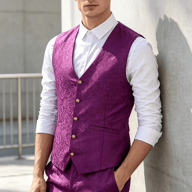 Men's Jacquard Textured Casual Halloween Party Suit Vest - Purple - 2XL - image 7