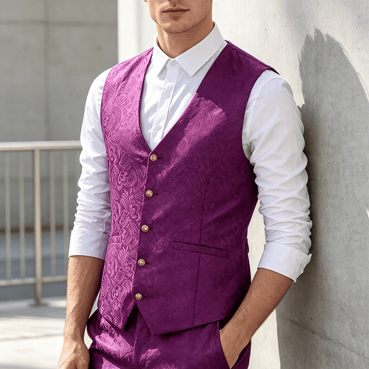 Men's Jacquard Textured Casual Halloween Party Suit Vest - Purple - 2XL - image 7
