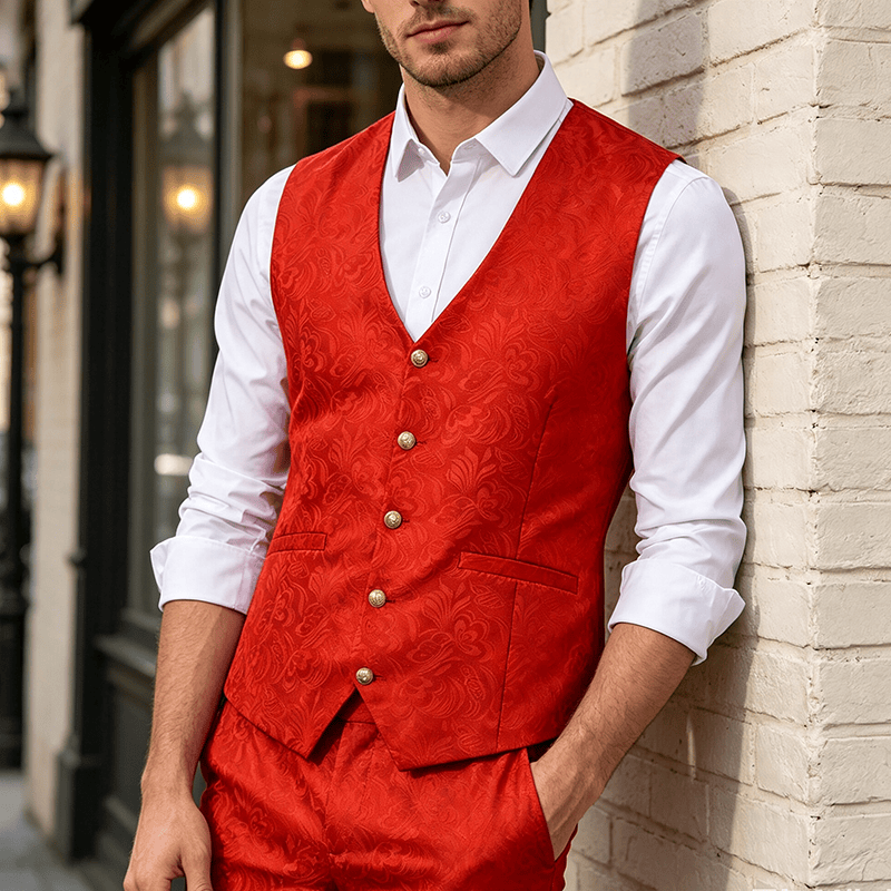 Men's Jacquard Textured Casual Halloween Party Suit Vest - Red - 2XL - image 6