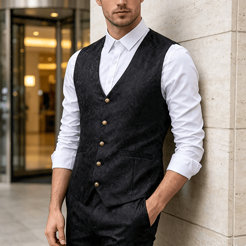 Men's Jacquard Textured Casual Halloween Party Suit Vest - Black - 2XL - image 5
