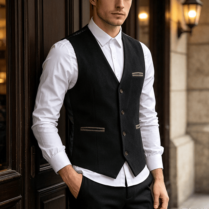 Men's Vintage Textured All Season Casual Suit Vest - Black - 3XL - image 4