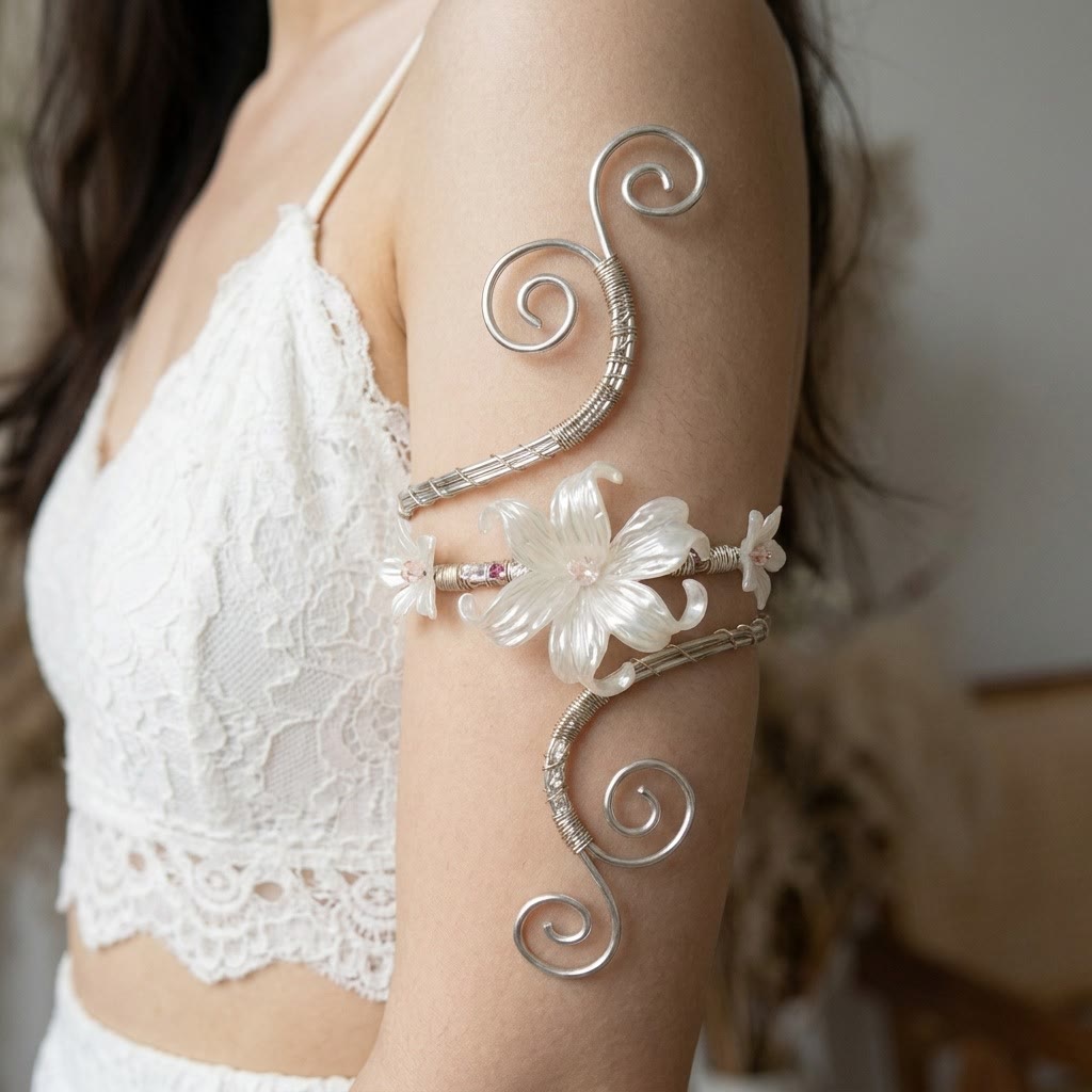 Ethereal Flower Pearl Buds Art Swirls Armlet - Style #12 - image 21
