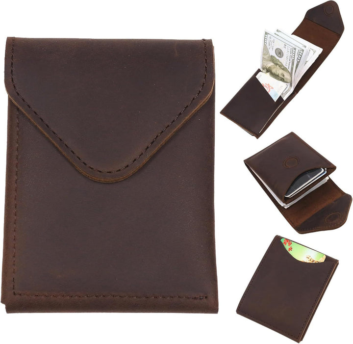 Crazy Horse Leather Magnetic Front Pocket Envelope Wallet - Dark Brown - image 7