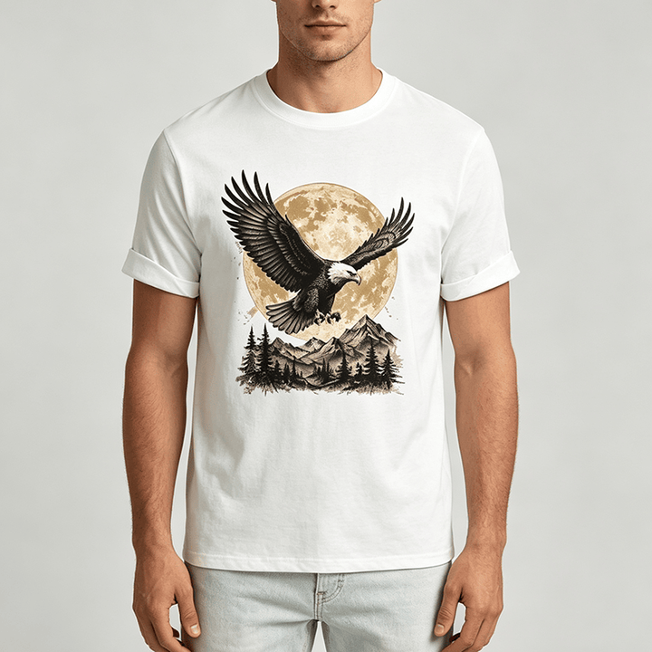 Vintage Bald Eagle Full Moon Mountain Graphic Western T-shirt - image 1