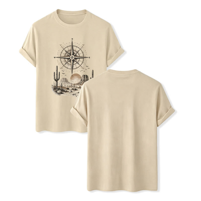 Western Desert Cactus Compass Graphic Print Shirt - Beige - 2XL - image 6