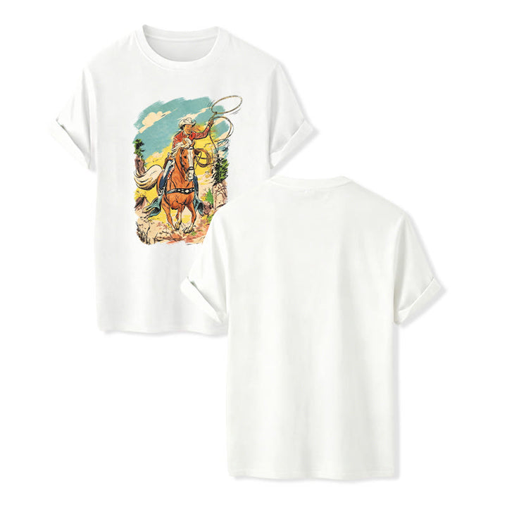 Vintage Comic Cowboy Lasso Western Graphic Print Shirt - White - 2XL - image 5