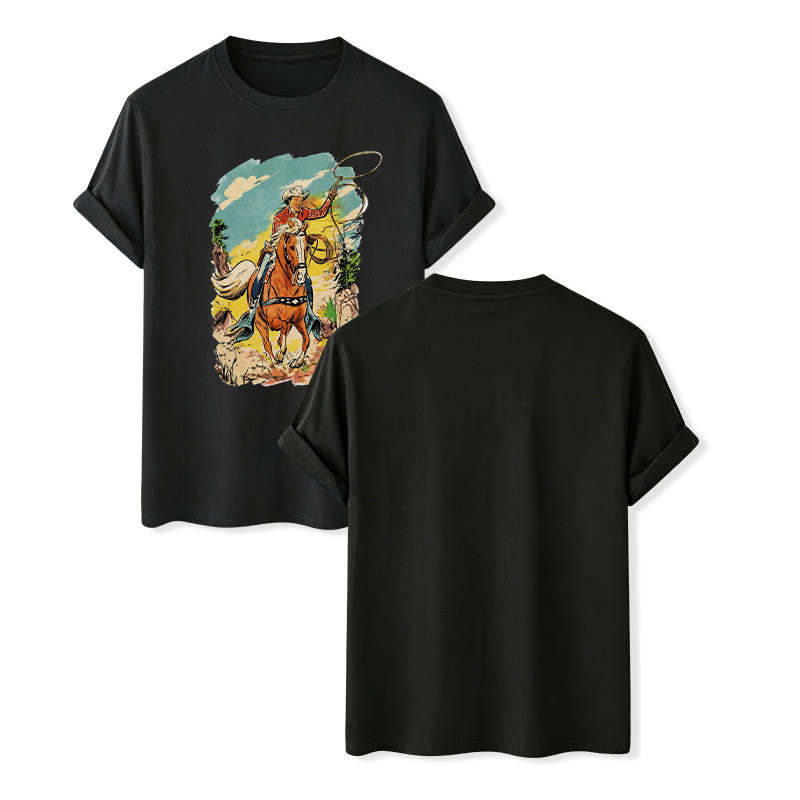 Vintage Comic Cowboy Lasso Western Graphic Print Shirt - Black - 2XL - image 12