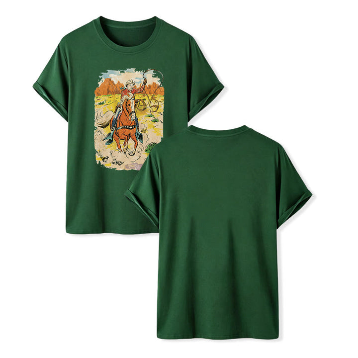 Comic Style Retro Cowboy Lasso Western Shirt - Dark Green - 2XL - image 13
