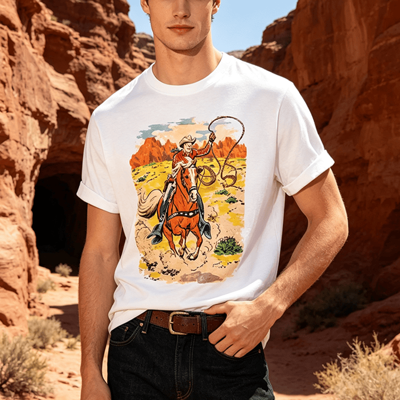 Comic Style Retro Cowboy Lasso Western Shirt - image 0