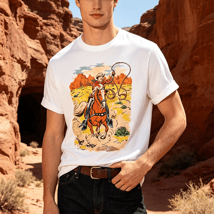 Comic Style Retro Cowboy Lasso Western Shirt - image 0
