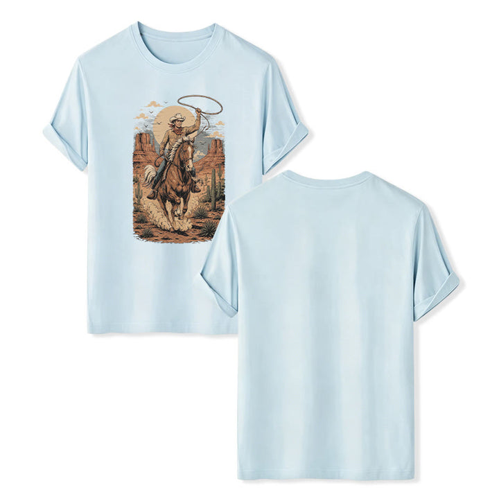 Retro Canyon Cowboy Lasso Graphic Print Shirt - Blue - 2XL - image 9