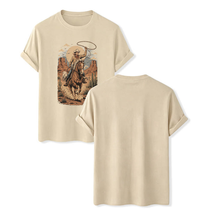 Retro Canyon Cowboy Lasso Graphic Print Shirt - Beige - 2XL - image 6