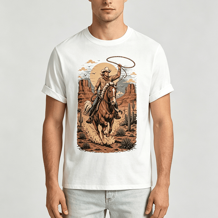 Retro Canyon Cowboy Lasso Graphic Print Shirt - image 1